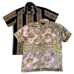 Baroque Gold Italian Designer Style Short Sleeve Lot 2 Shirts Mens Size XL (E)
